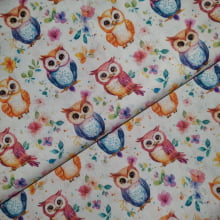 Tecido Tricoline Digital Corujas Coloridas