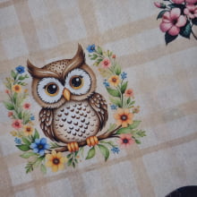 Tecido Tricoline Digital Corujas e Flores