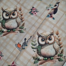 Tecido Tricoline Digital Corujas e Flores