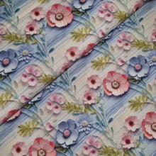 Tecido Tricoline Digital Floral Azul e Rosa fd Textura Listras