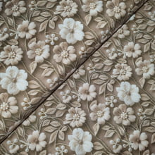 Tecido Tricoline Digital Floral Bordado Bege  fd  Marrom