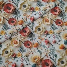 Tecido Tricoline Digital Floral e Folhagens em Tons Pastéis