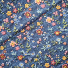 Tecido Tricoline Digital Floral fd Jeans