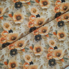 Tecido Tricoline Digital Floral Papoula Alaranjadas 