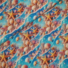 Tecido Tricoline Digital Fundo do Mar Estrelas e Conchas