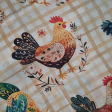 Tecido Tricoline Digital Galinhas e Flores