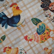 Tecido Tricoline Digital Galinhas e Flores