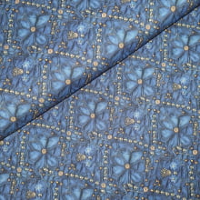 Tecido Tricoline Digital Geométrico Floral Dourado fd Jeans