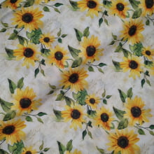 Tecido Tricoline Digital Girassóis fd Creme