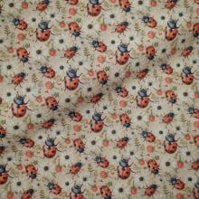Tecido Tricoline Digital Joaninhas e Margaridas fd Bege