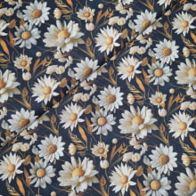 Tecido Tricoline Digital Margaridas fd Preto