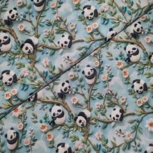 Tecido Tricoline Digital Pandas Fofos Fd Azul Claro