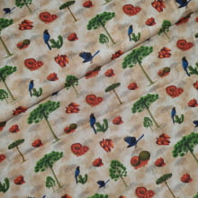 Tecido Tricoline Digital Pinhas Pinheiros e Gralha Azul