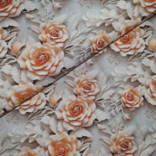 Tecido Tricoline Digital Rosas Laranjas fd Bege