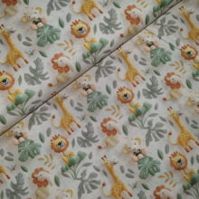 Tecido Tricoline Digital Safari Baby fd Creme