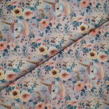 Tecido Tricoline Digital Unicórnios e Flores