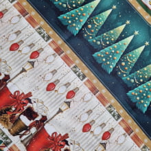 Tecido Digital Círculo Barrado Árvore de Natal 