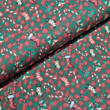Tecido Digital Natalino Enfeites fd Xadrez Vermelho e Verde 