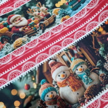 Tecido Digital Natalino Barrado Papai Noel de Crochê