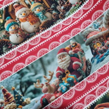 Tecido Digital Natalino Barrado Papai Noel de Crochê