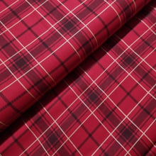 Tecido Tricoline Natalino Xadrez Dourado fd Vermelho