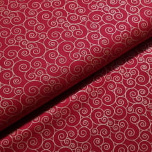 Tecido Tricoline Natalino Arabescos Dourado fd Vermelho