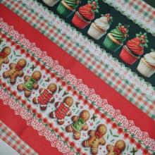Tecido Digital Barrado Biscoitos e Cupcakes Natalinos