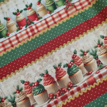 Tecido Digital Barrado Natalino Cupcakes