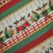 Tecido Digital Barrado Natalino Cupcakes