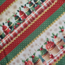 Tecido Digital Barrado Natalino Cupcakes
