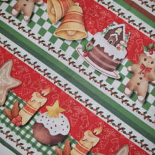 Tecido Digital Barrado Presentes e Doces Natalinos