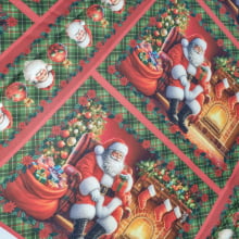 Tecido Digital  Kit Jogo Amaricano e Barrado  Papai Noel fd Vermelho