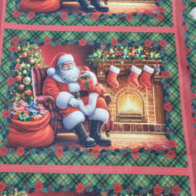 Tecido Digital Kit Jogo Amaricano e Barrado Papai Noel fd Vermelho