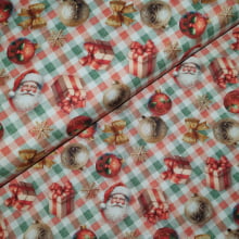 Tecido Digital Papai Noel e Presentes fd Xadrez