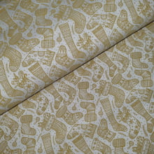 Tecido Natal Círculo Botas Natalinas Douradas fd branco