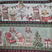 Tecido Tricoline Digital Barrado Natalino Natal Vintage