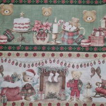 Tecido Tricoline Digital Barrado Natalino Natal Vintage