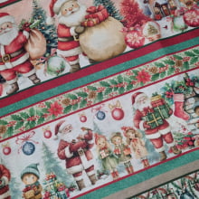 Tecido Tricoline Digital Barrado Natalino Papai Noel