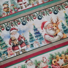 Tecido Tricoline Digital Barrado Natalino Papai Noel