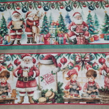 Tecido Tricoline Digital Barrado Natalino Papai Noel