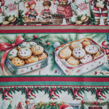 Tecido Tricoline Digital Barrado Natalino Papai Noel