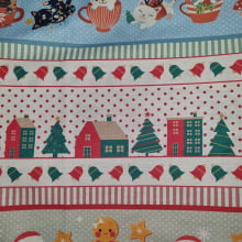 Tecido Tricoline Natalino Barrado de Natal