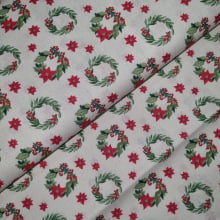 Tecido Tricoline Natalino Mini Guirlandas fd Branco 