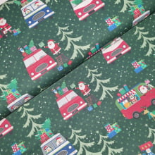 Tecido Tricoline Natalino Papai Noel e a Sua Turma