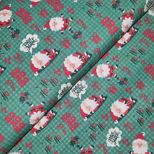 Tecido Tricoline Natalino Papai Noel fd Xadrez Verde