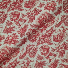 Tecido Tricoline Natalino Papai Noel Vermelho fd Bege