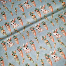 Tecido Tricoline Digital Pascoa Coelhinhas e Cenouras Florais 