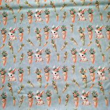 Tecido Tricoline Digital Pascoa Coelhinhas e Cenouras Florais 