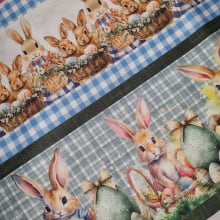 Tecido Tricoline Digital Barrado Coelhos e Flores