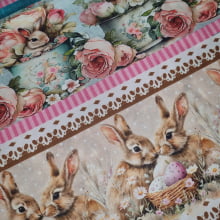 Tecido Tricoline Digital Barrado Coelhos e Flores